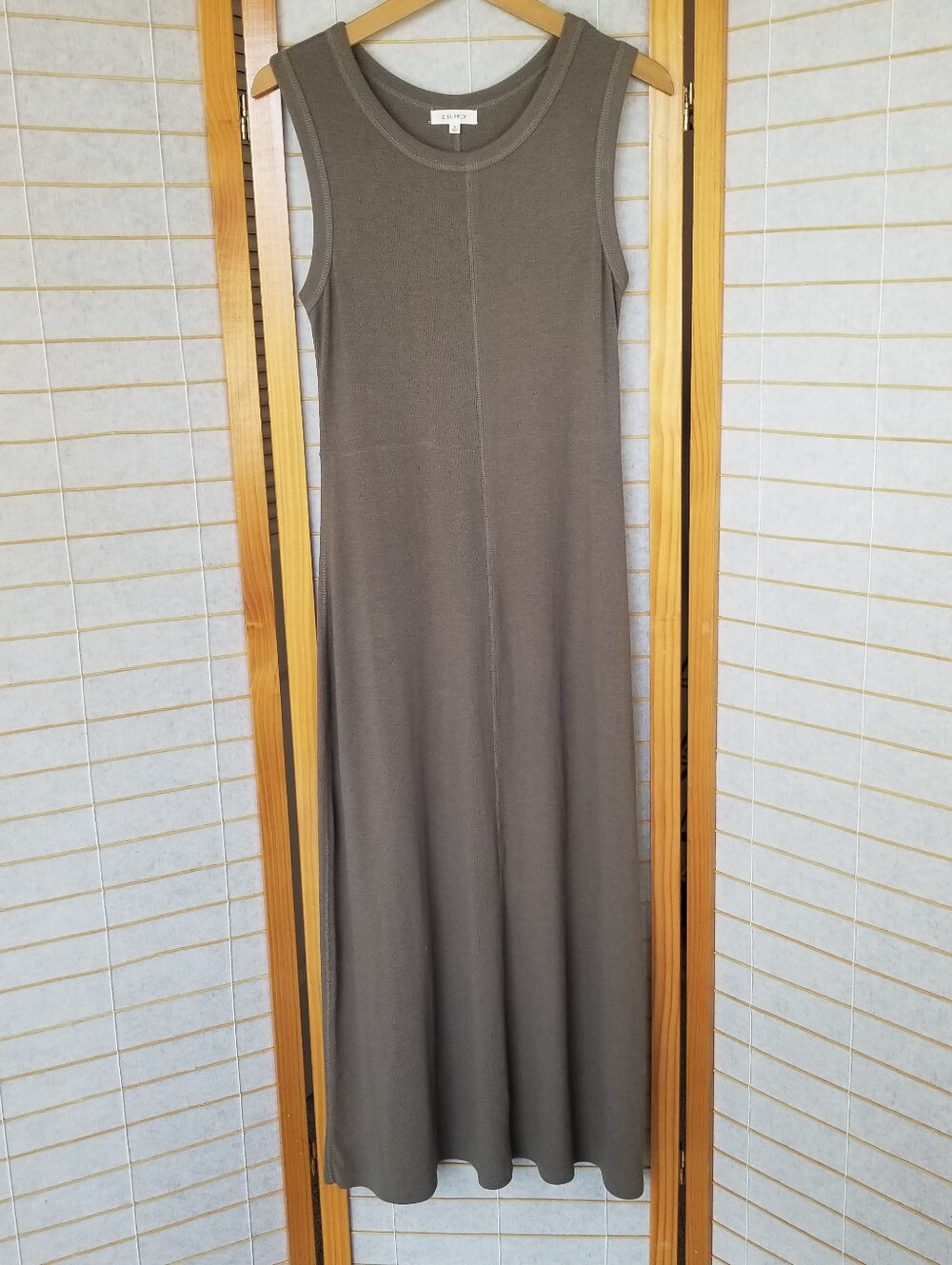 Z SUPPLY Linden Rib Maxi Dress in Khaki Green Size Small
